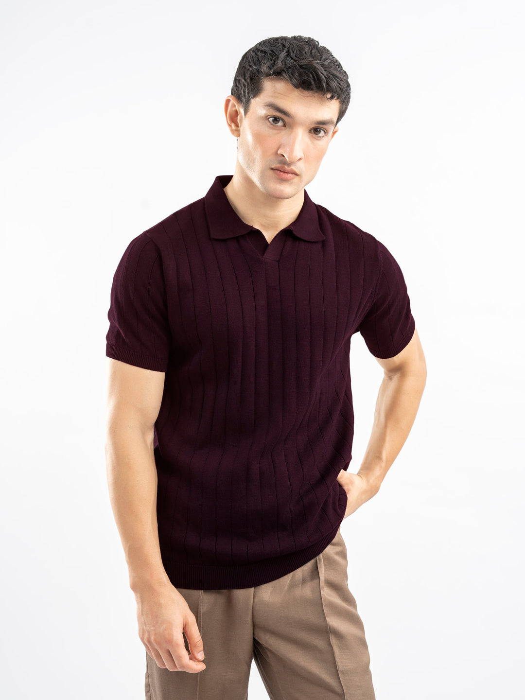 Burgundydropneedleflatknitpolobrumanopakistan