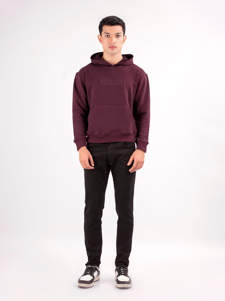 Burgundy Embroidered Relaxed Fit Hoodie