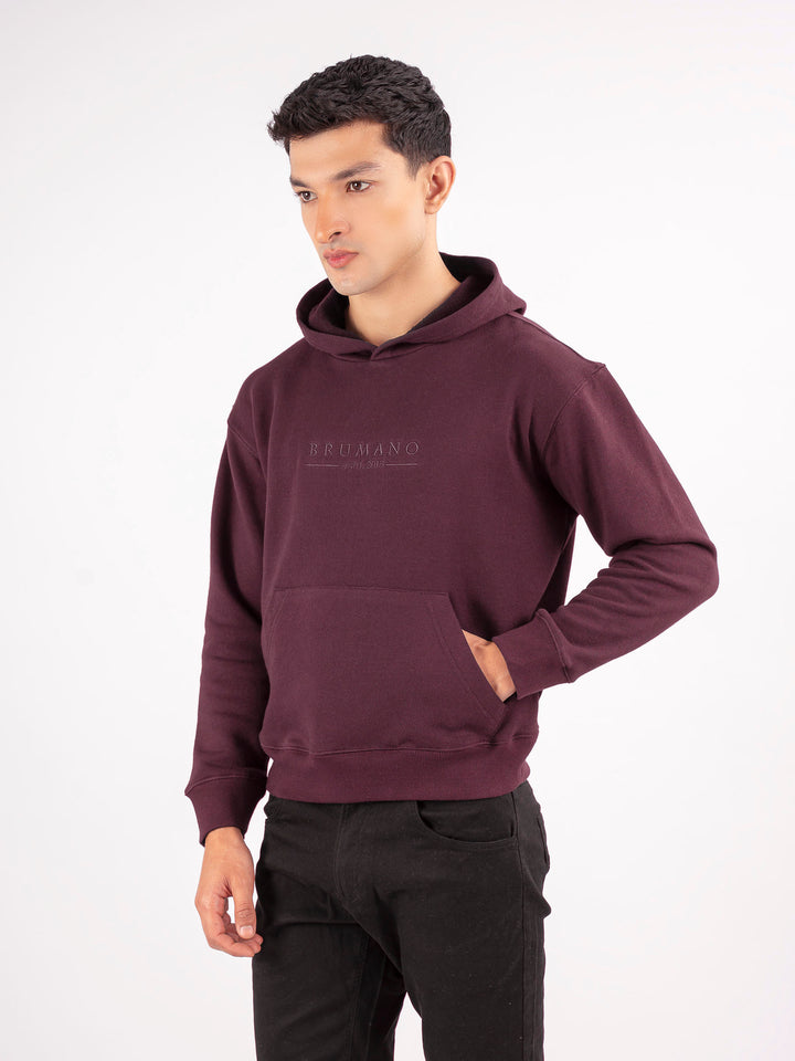 Burgundy Embroidered Relaxed Fit Hoodie