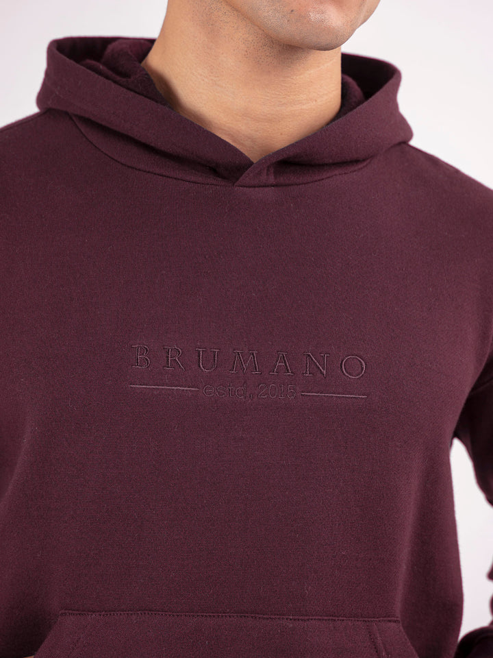 Burgundy Embroidered Relaxed Fit Hoodie