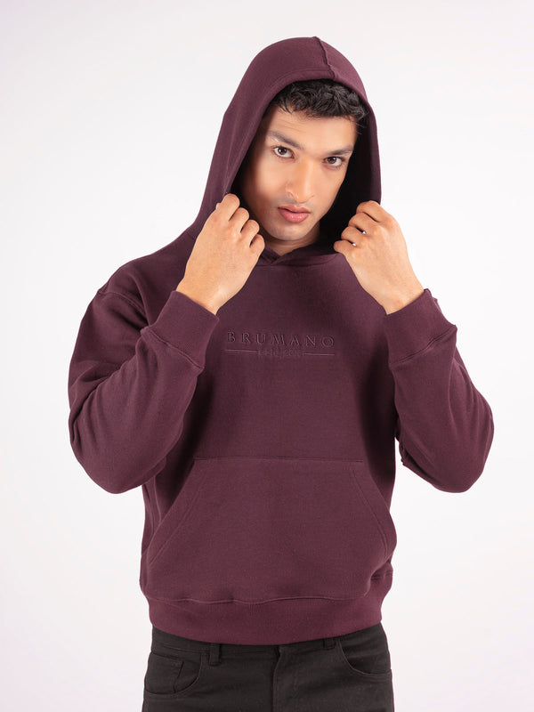 Burgundy Embroidered Relaxed Fit Hoodie