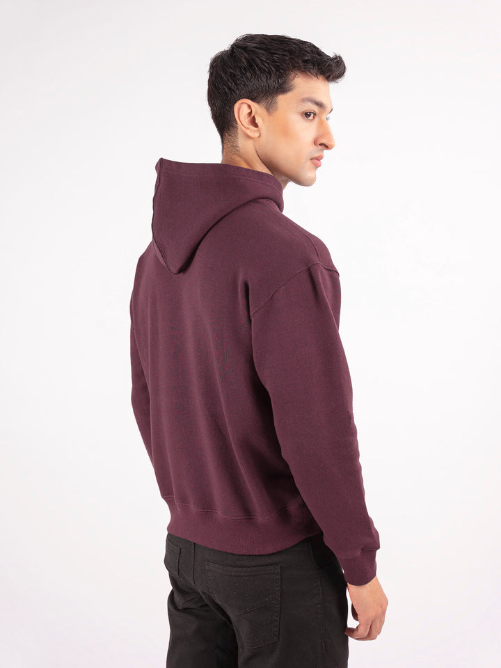 Burgundy Embroidered Relaxed Fit Hoodie