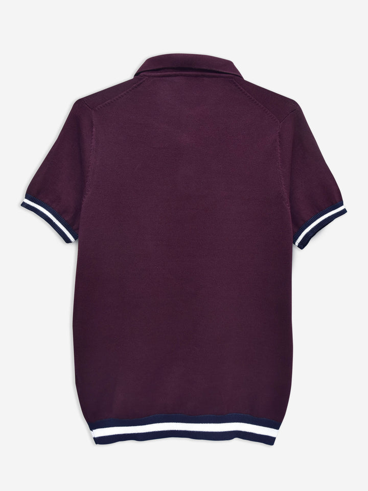 Burgundy Flat Knit Polo With Contrasting Rib Brumano Pakistan