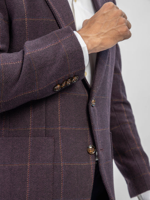 Burgundy Herringbone Wool & Cashmere Blazer - Sartoria Brumano Pakistan