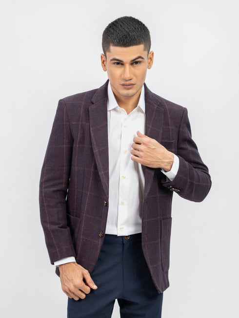 Burgundy Herringbone Wool & Cashmere Blazer - Sartoria Brumano Pakistan