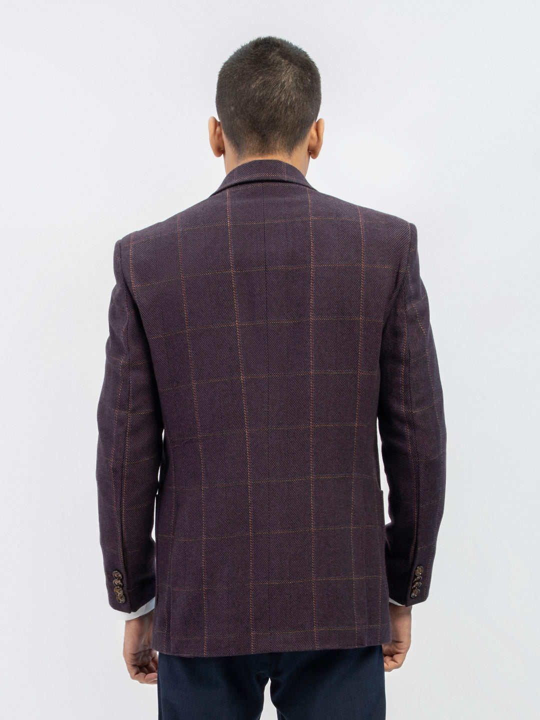 Burgundy Herringbone Wool & Cashmere Blazer - Sartoria Brumano Pakistan