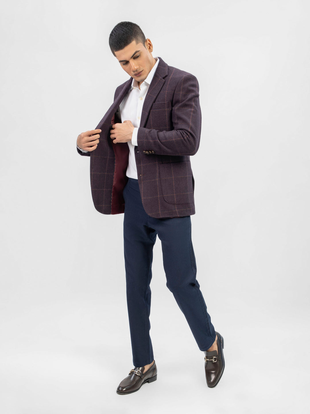 Burgundy Herringbone Wool & Cashmere Blazer - Sartoria Brumano Pakistan