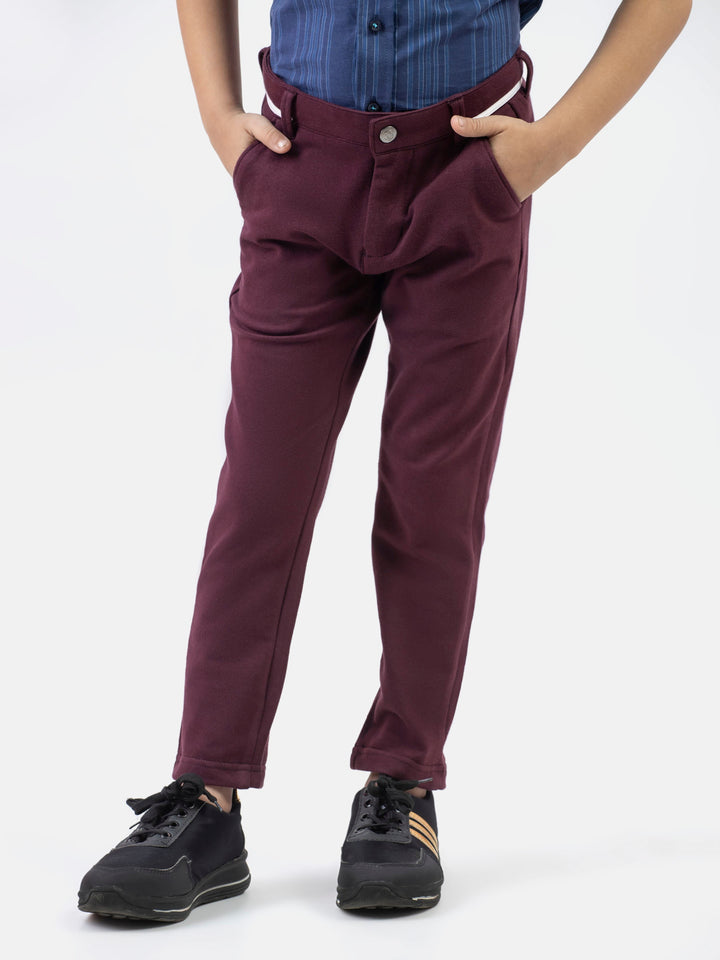 Burgundy Knitted Trouser With Detailing Brumano Pakistan