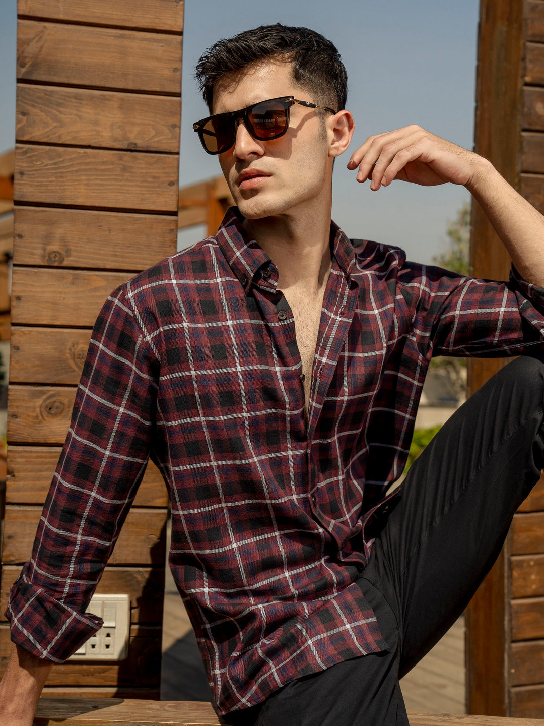 Burgundy Light Weight Checkered Shirt