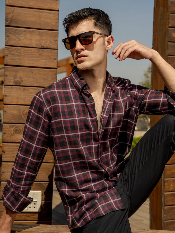 Burgundy Light Weight Checkered Shirt