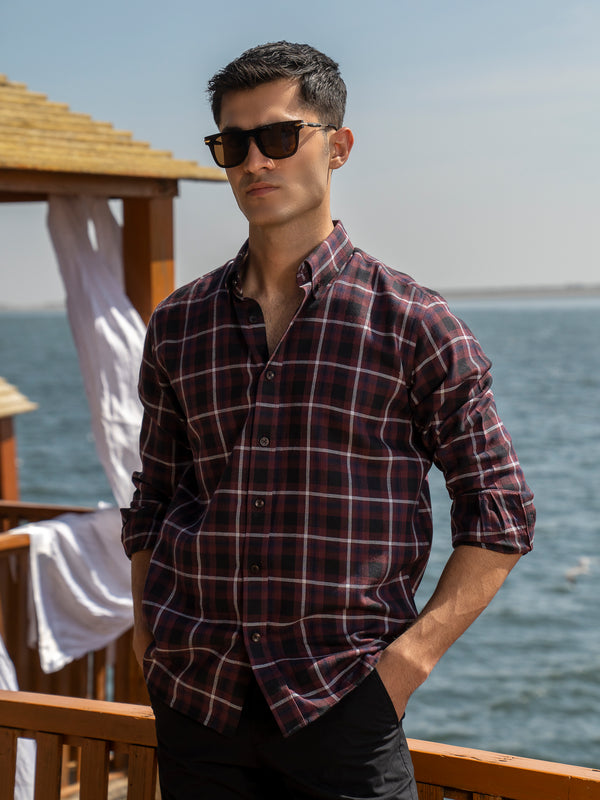 Burgundy Light Weight Checkered Shirt