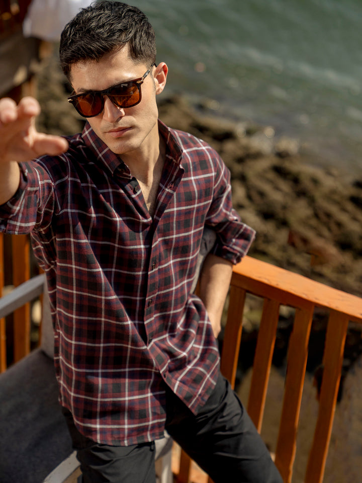Burgundy Light Weight Checkered Shirt