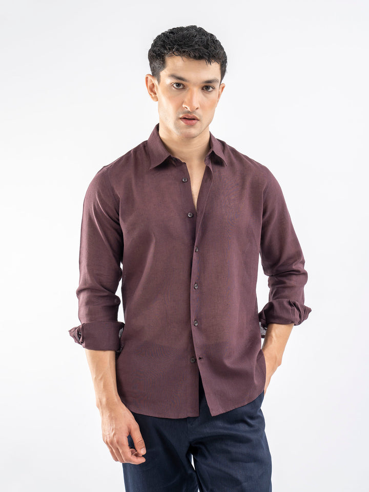 Burgundy Airy Linen Blended Shirt