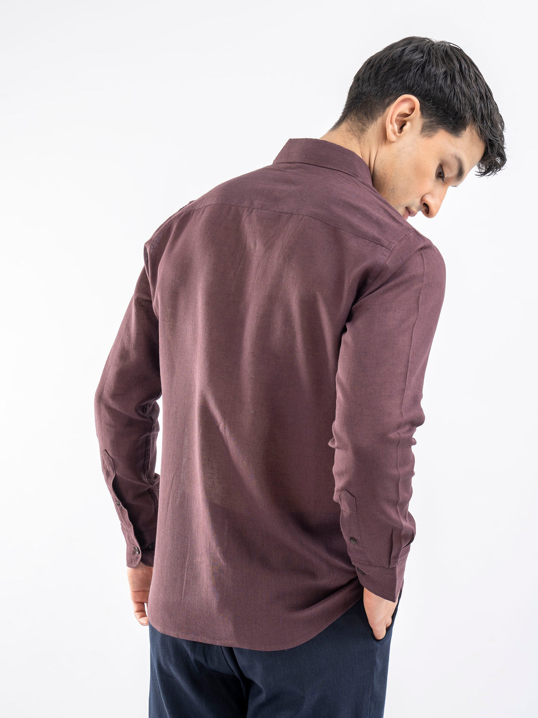 Burgundy Airy Linen Blended Shirt