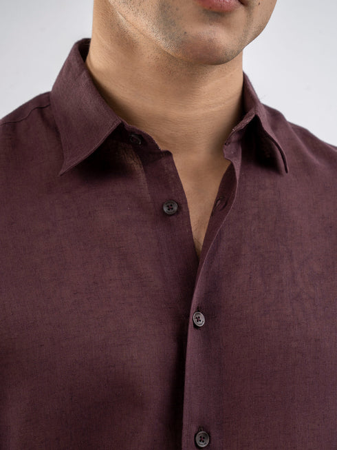 Burgundy Linen Blended Shirt