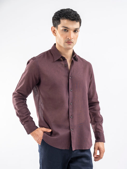 Burgundy Linen Blended Shirt