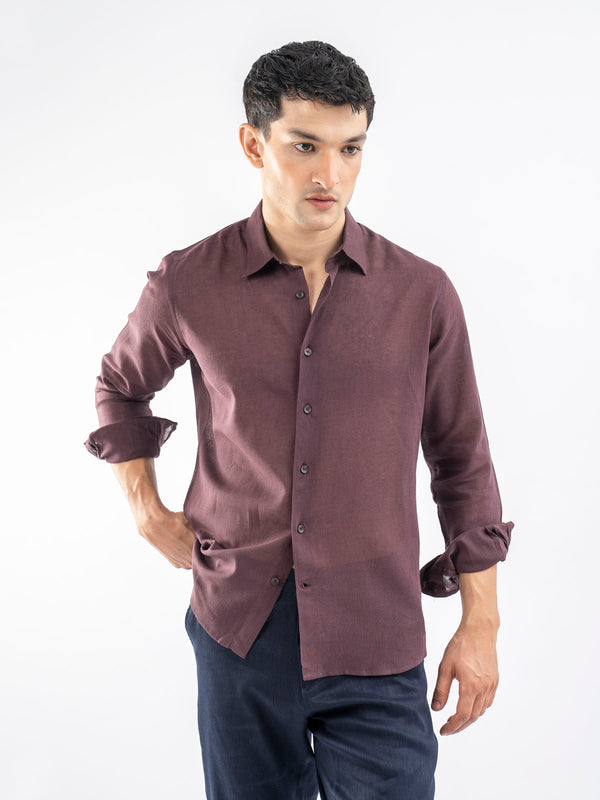 Burgundy Airy Linen Blended Shirt