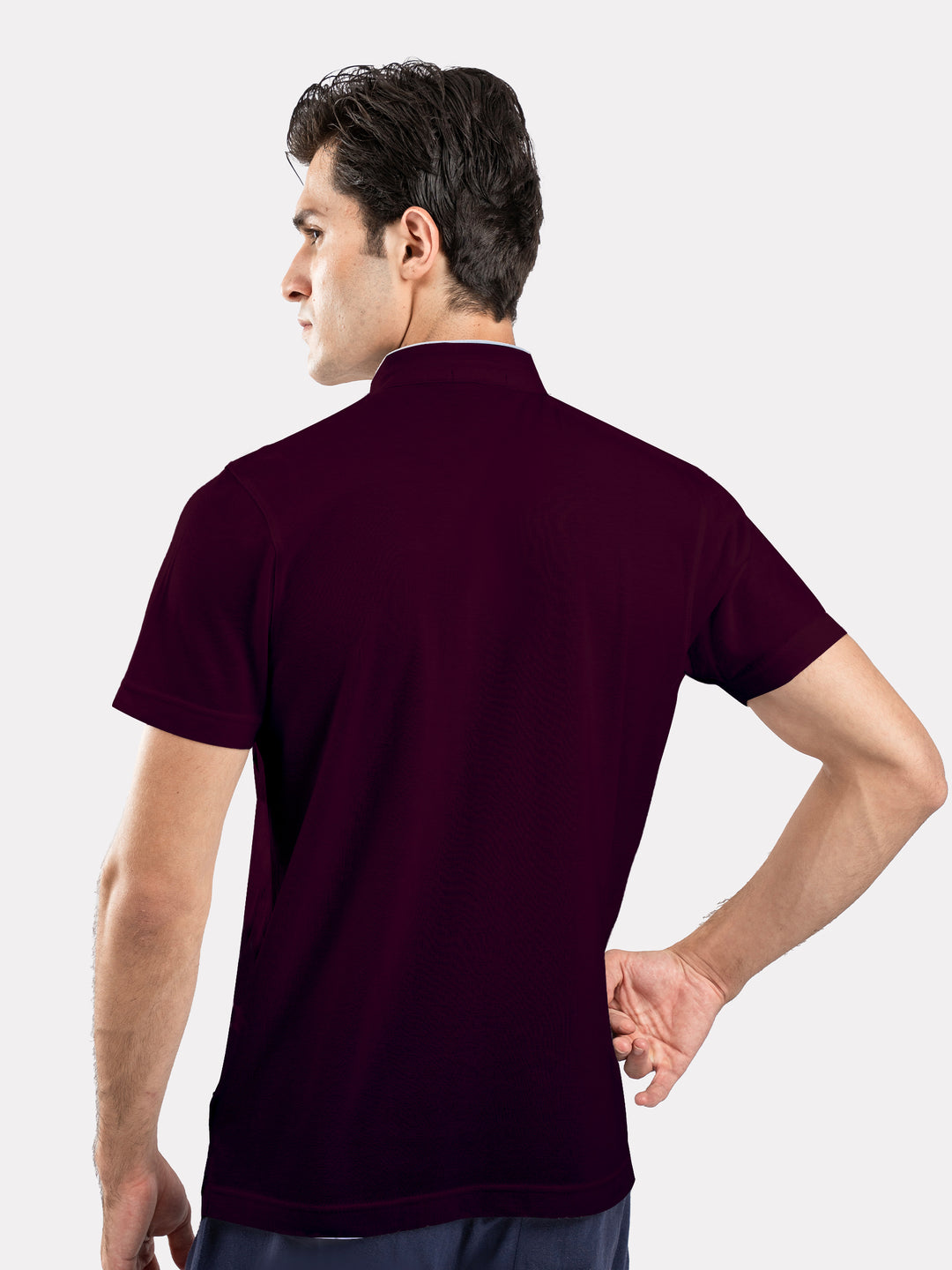 Burgundy Mao Collar Pique Polo