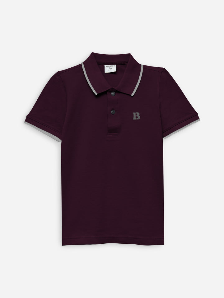 Burgundy Polo With Tipping Collar