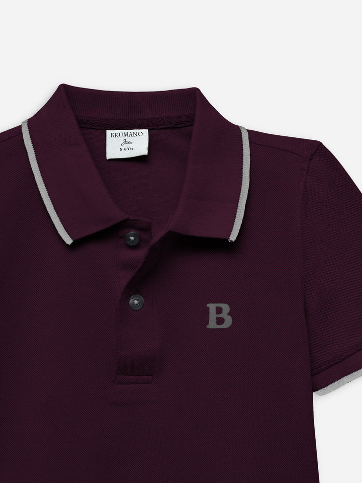 Burgundy Polo With Tipping Collar