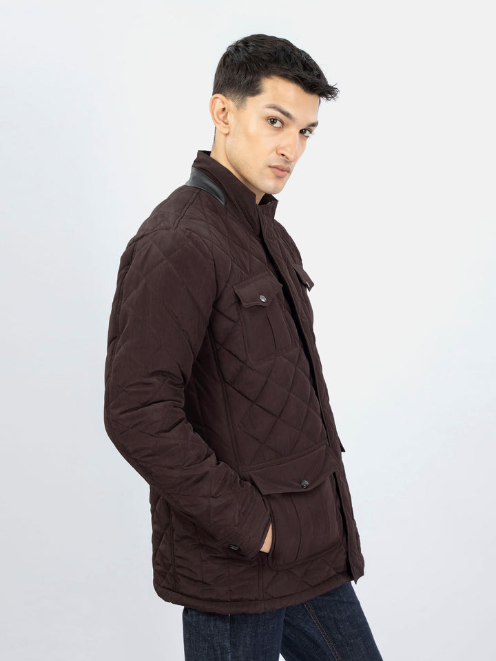 Burgundy Sporty Quilted Long Coat Jacket