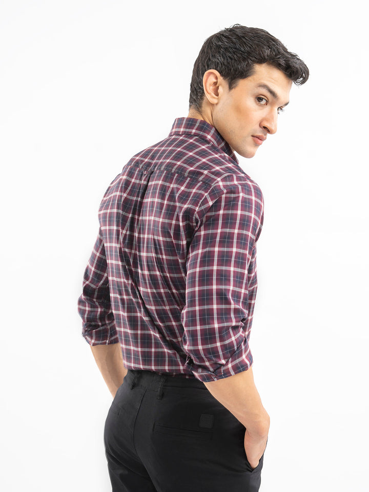 Burgundy Structured Checkered Shirt
