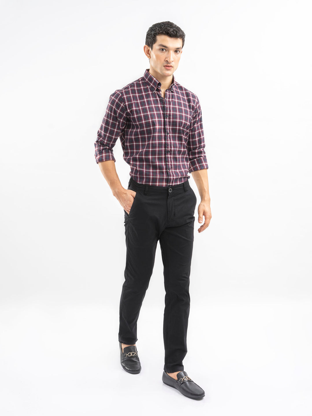 Burgundy Structured Checkered Shirt