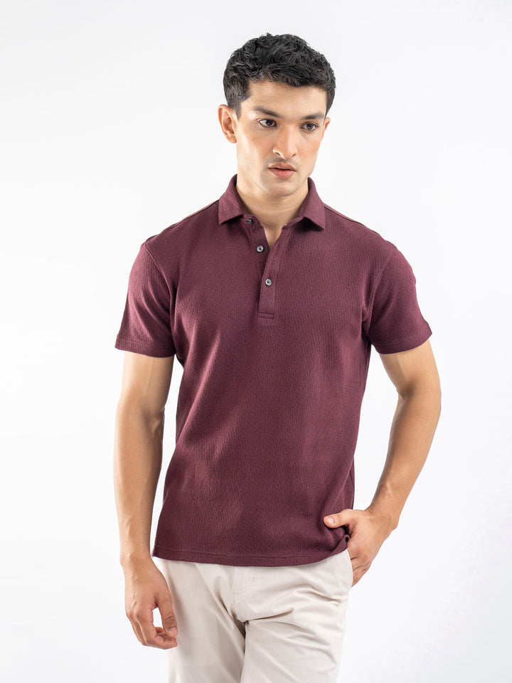 Burgundy Structured Polo With Cutaway Collar