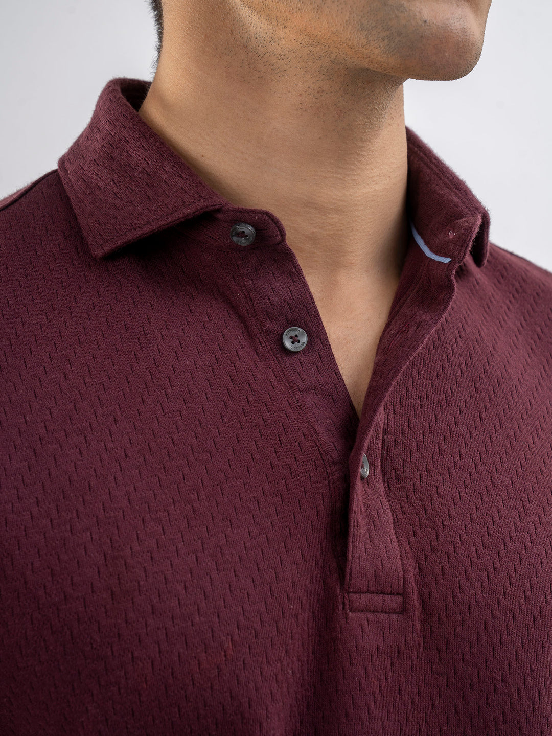 Burgundy Structured Polo With Cutaway Collar
