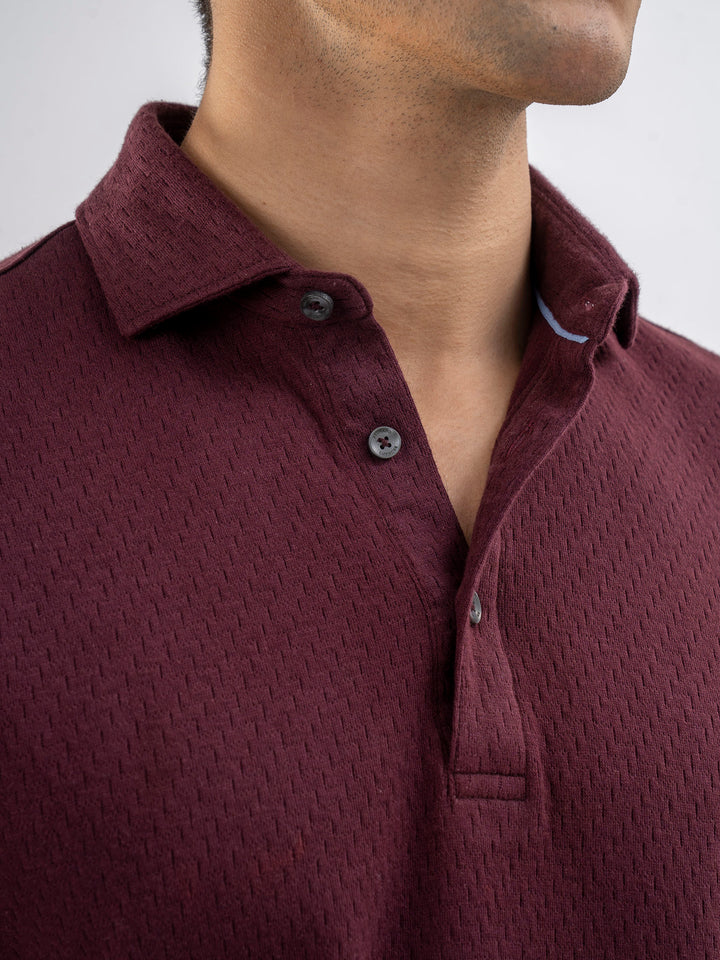 Burgundy Structured Polo With Cutaway Collar