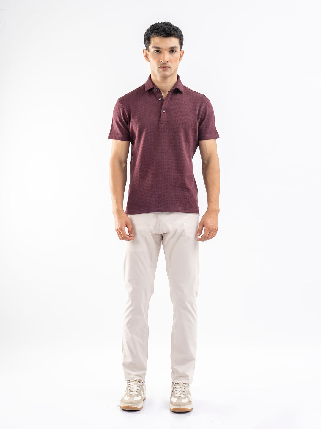 Burgundy Structured Polo With Cutaway Collar