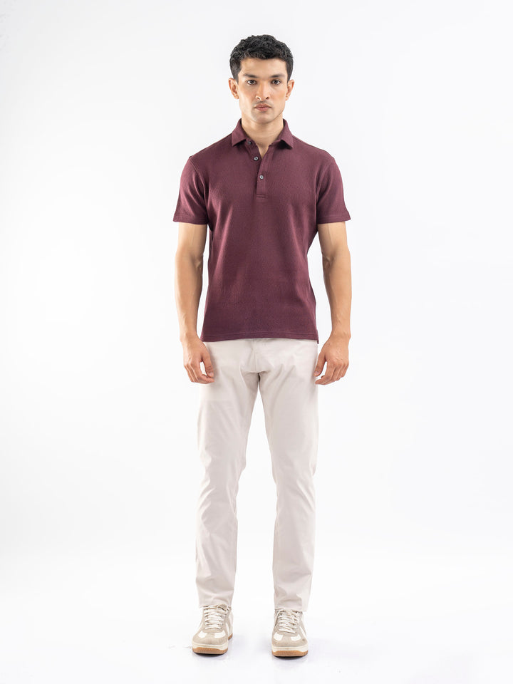 Burgundy Structured Polo With Cutaway Collar