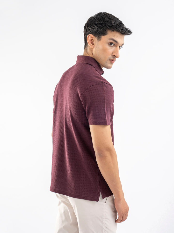 Burgundy Structured Polo With Cutaway Collar