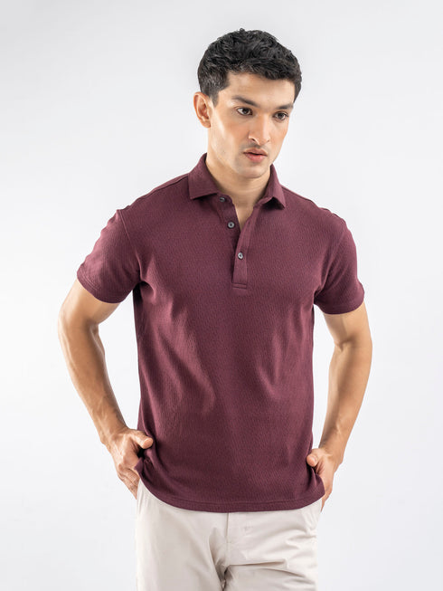 Burgundy Structured Polo With Cutaway Collar