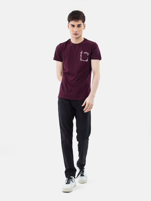 Burgundy T-Shirt With Paisley Print & Pocket