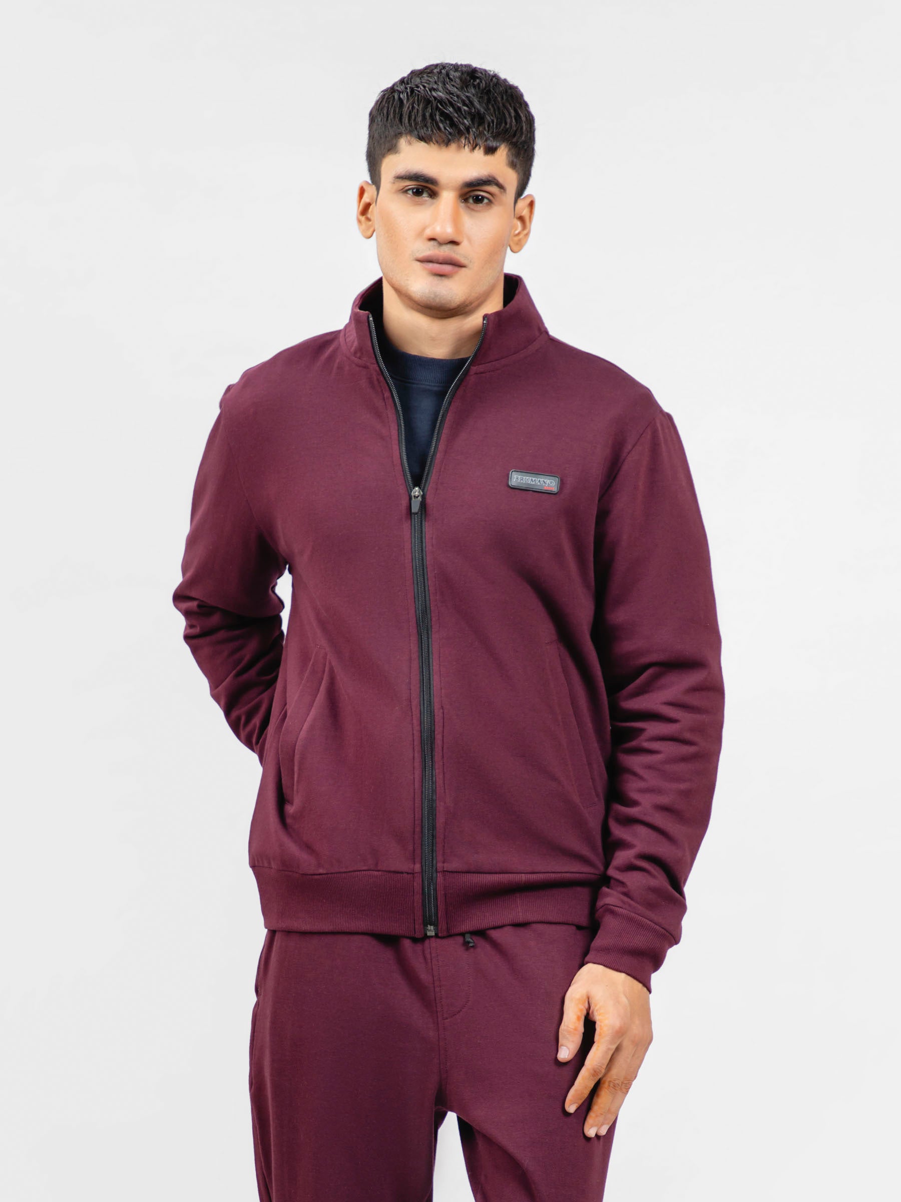 Burgundy Tracksuit Jacket With Mock Neck – Brumano