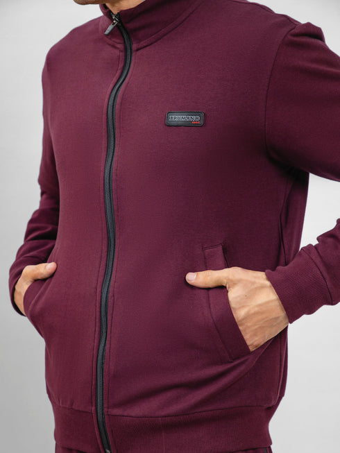 Burgundy Tracksuit Jacket With Mock Neck