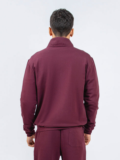 Burgundy Tracksuit Jacket With Mock Neck