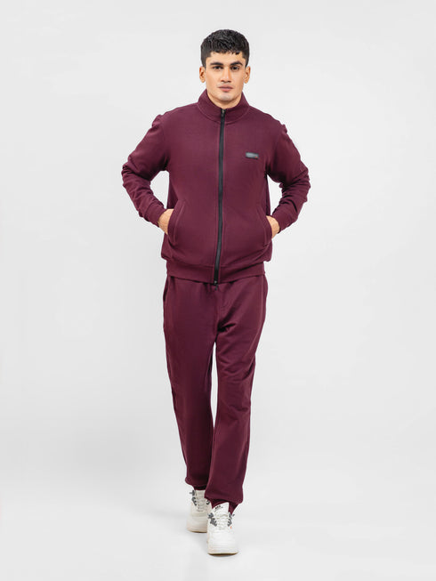 Burgundy Tracksuit Jacket With Mock Neck