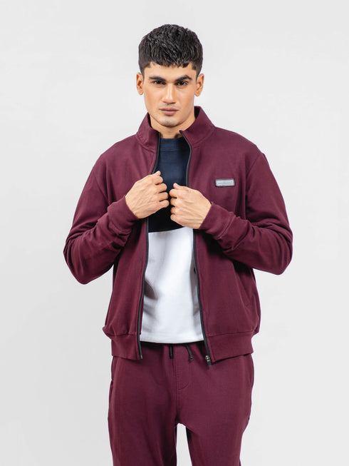 Burgundy Tracksuit Jacket With Mock Neck