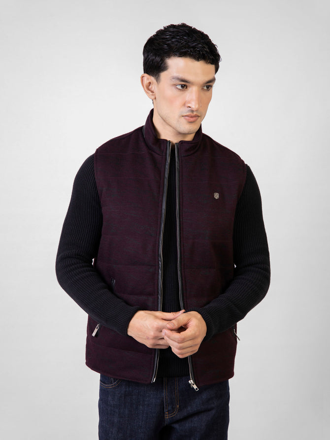 Burgundy Wool Structured Sleeveless Zipper