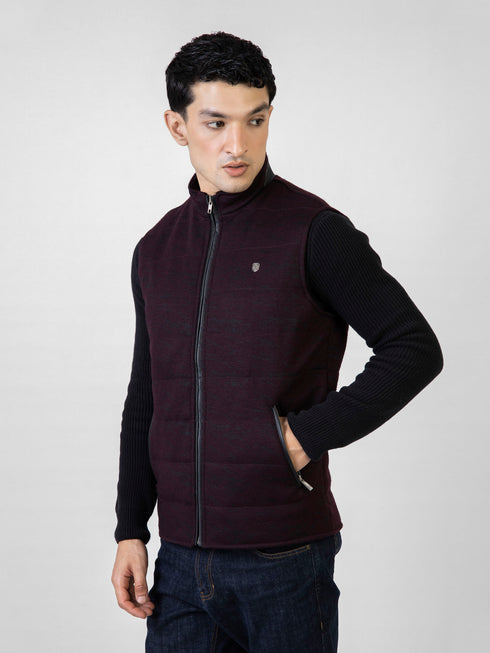 Burgundy Wool Structured Sleeveless Zipper