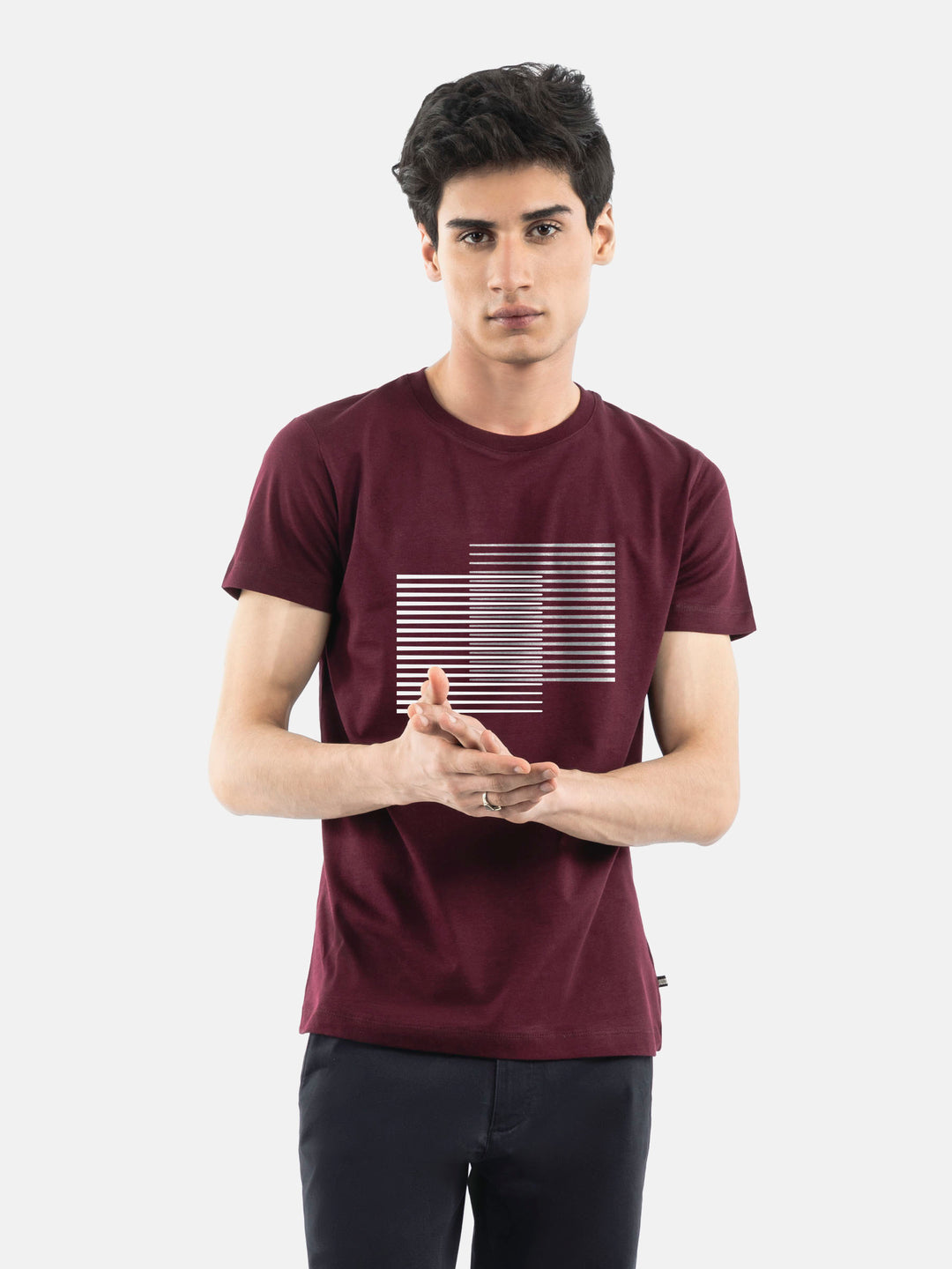 Burgundy 'Abstract' 3d Printed Crew Neck T-Shirt Brumano Pakistan