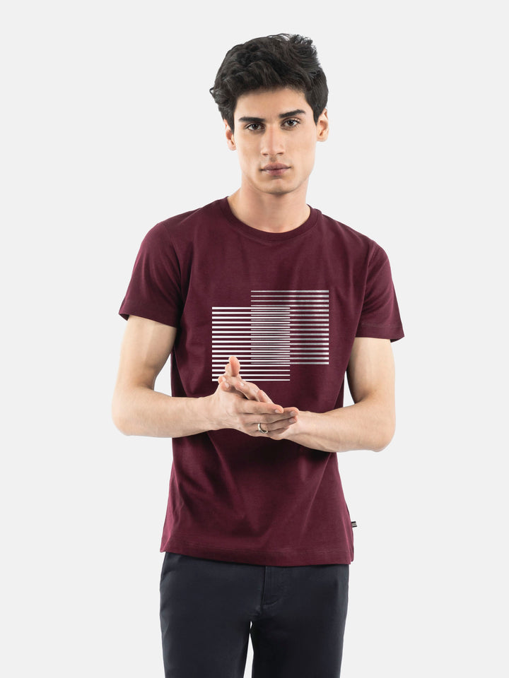 Burgundy 'Abstract' 3d Printed Crew Neck T-Shirt Brumano Pakistan