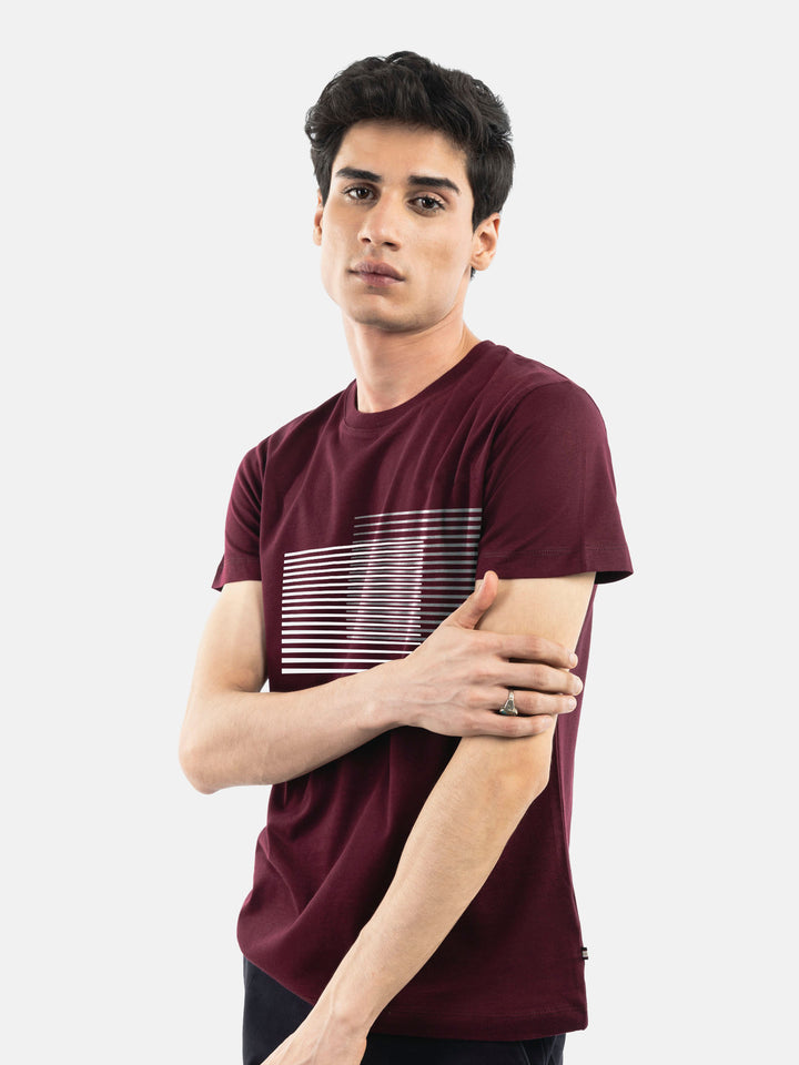 Burgundy 'Abstract' 3d Printed Crew Neck T-Shirt Brumano Pakistan