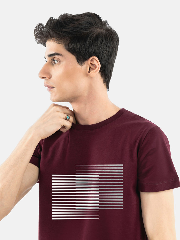 Burgundy 'Abstract' 3d Printed Crew Neck T-Shirt Brumano Pakistan