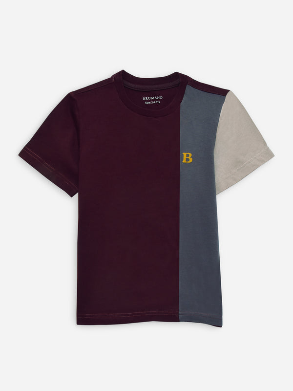 Burgundy & Grey Three Tone Casual T-Shirt Brumano Pakistan