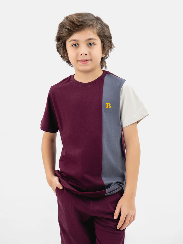 Burgundy & Grey Three Tone Casual T-Shirt Brumano Pakistan