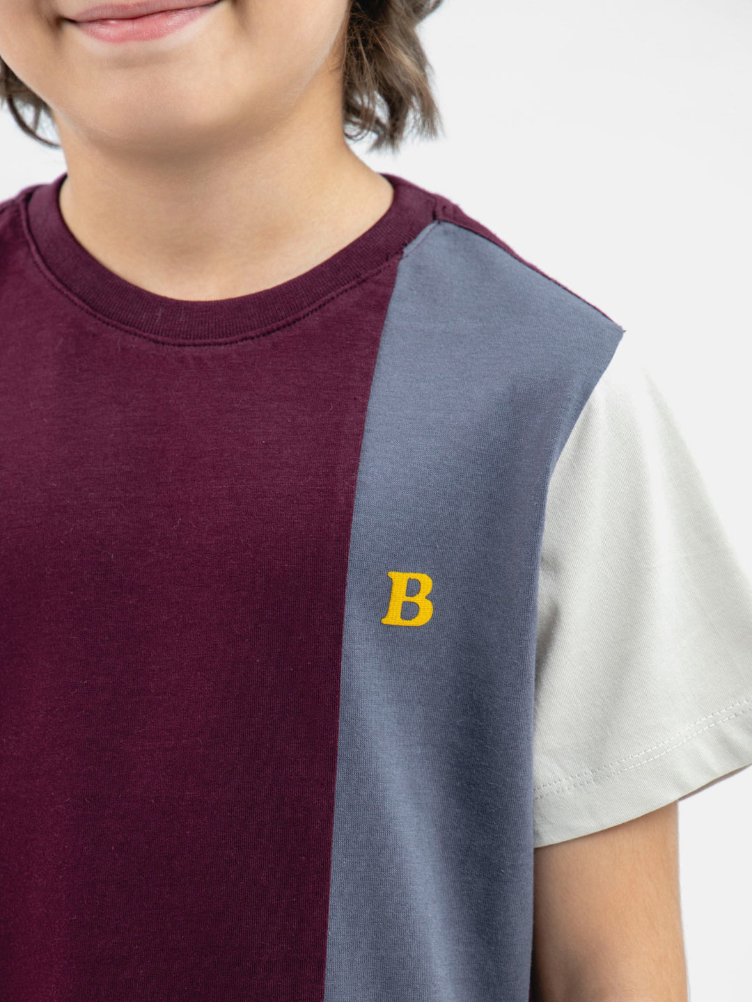 Burgundy & Grey Three Tone Casual T-Shirt Brumano Pakistan