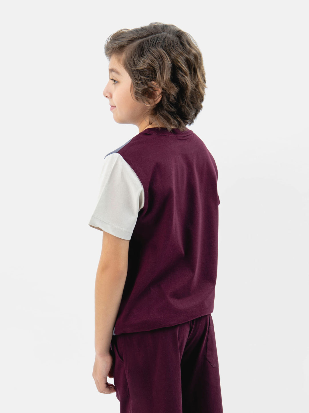Burgundy & Grey Three Tone Casual T-Shirt Brumano Pakistan